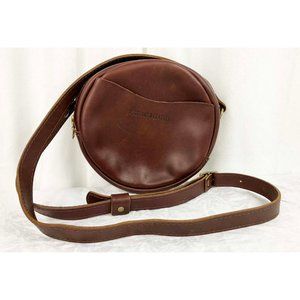 Portland Leather Co Small Round Crossbody Bag Unisex Chestnut Mahogany